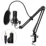 Kit Micrófono condensador atril y tarjeta sonido USB