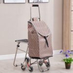 Carrito compras plegable asiento ruedas escalera Café - Imagen 10