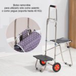 Carrito compras plegable asiento ruedas escalera Café - Imagen 8