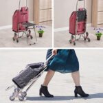 Carrito compras plegable asiento ruedas escalera Café - Imagen 7