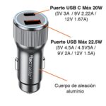 Cargador Automóvil USB C y USB Máx 42.5W - Imagen 5