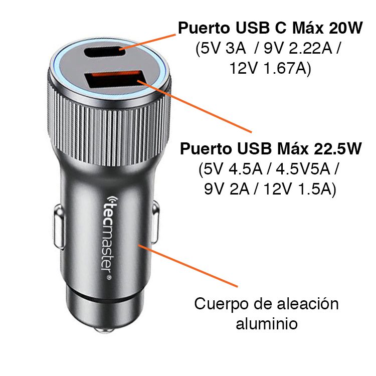 Cargador Automóvil USB C y USB Máx 42.5W - Imagen 5