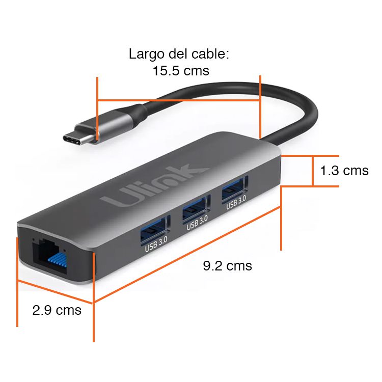 Adaptador USB C Ethernet RJ45 Gigabit y 3 USB 3.0 - Imagen 3