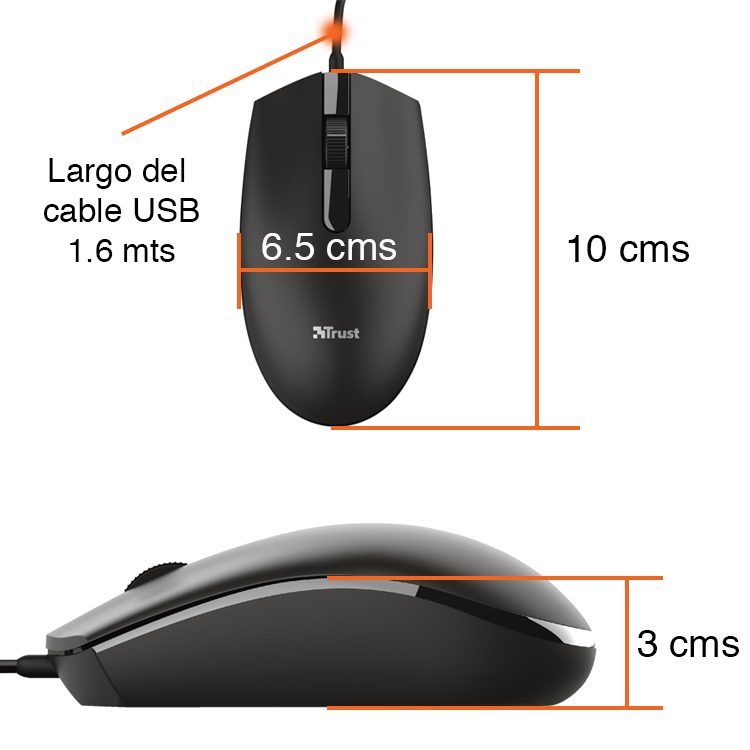 Mouse USB cable 1200 dpi Negro Ambidiestro Trust - Imagen 4