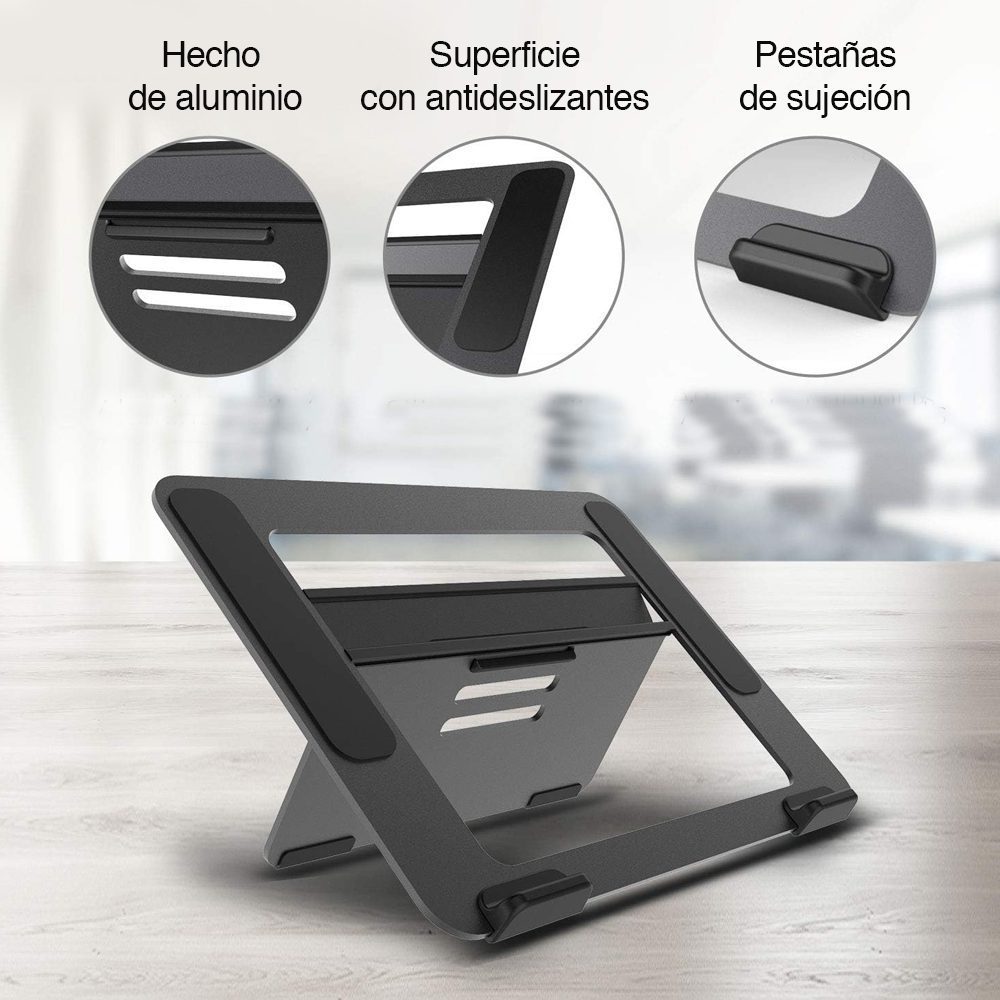 Soporte Notebook Macbook aluminio Negro ajustable - Imagen 3