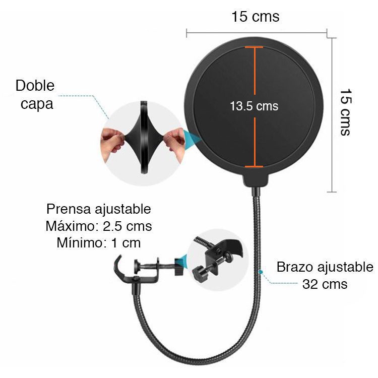 Antipop Filtro Doble Capa para Micrófono Condensador - Imagen 3