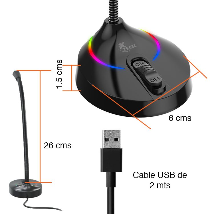 Micrófono USB Cuello Ganso Led RGB Xtech - Imagen 3