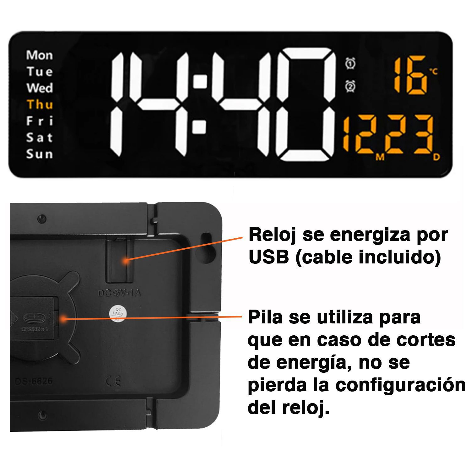 Reloj temporizador de pared fecha temperatura - Imagen 2