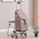 Carrito compras plegable asiento ruedas escalera Café - Imagen 10