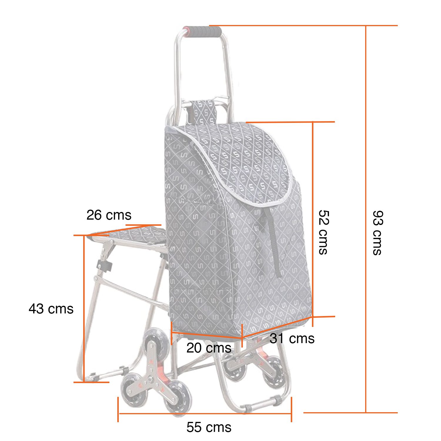 Carrito compras plegable asiento ruedas escalera Café - Imagen 9