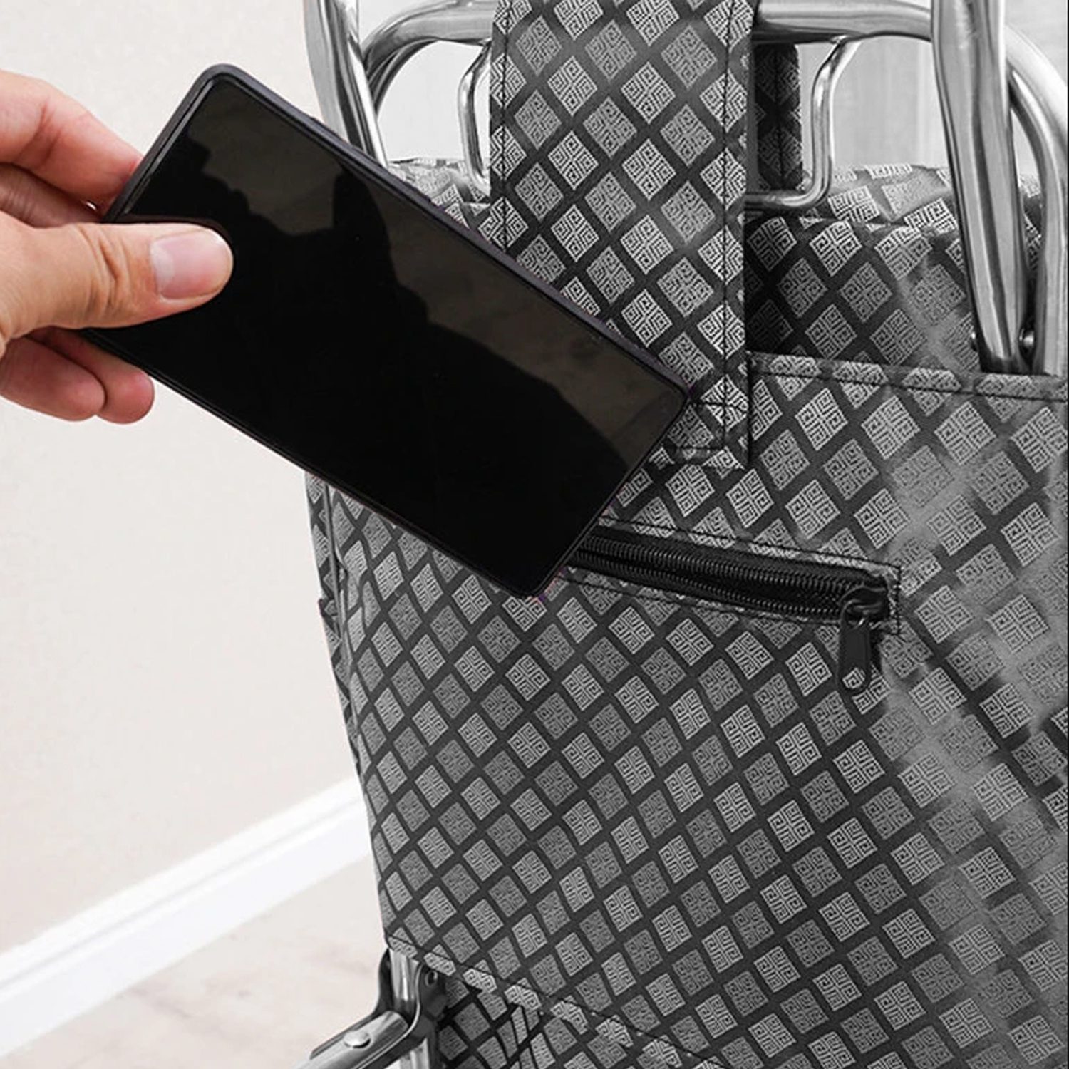 Carrito compras plegable asiento ruedas escalera Café - Imagen 5