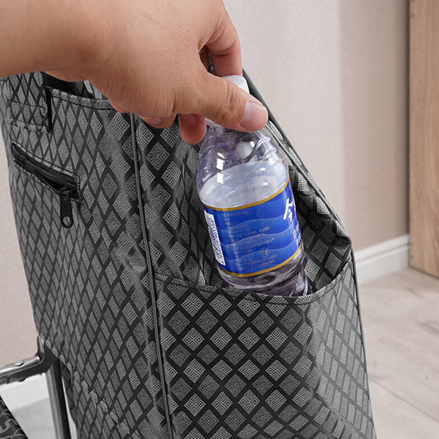 Carrito compras plegable asiento ruedas escalera Café - Imagen 3