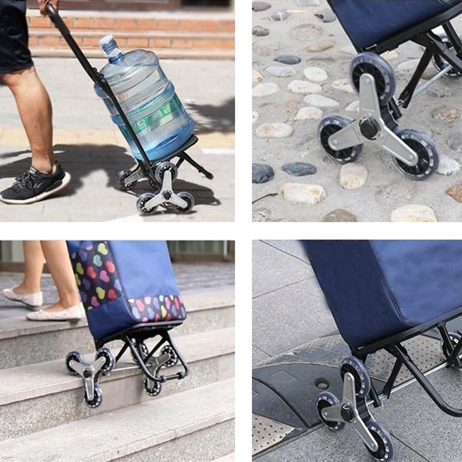 Carrito compras plegable asiento ruedas escalera Café - Imagen 2