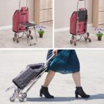 Carrito compras plegable asiento ruedas escalera Café - Imagen 7