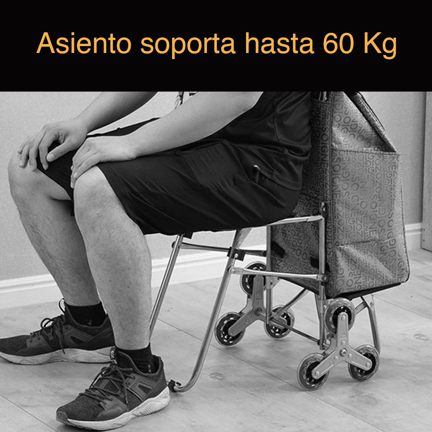 Carrito compras plegable asiento ruedas escalera Café - Imagen 4