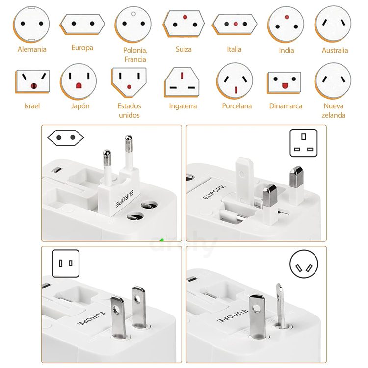 Adaptador enchufe viajes con 2 USB US Europa UK - Imagen 3
