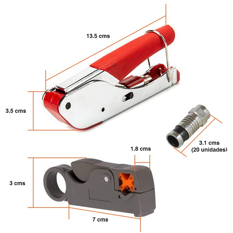 Kit crimpeadora pelacable Coaxial + 20 conectores RG6 - Imagen 2