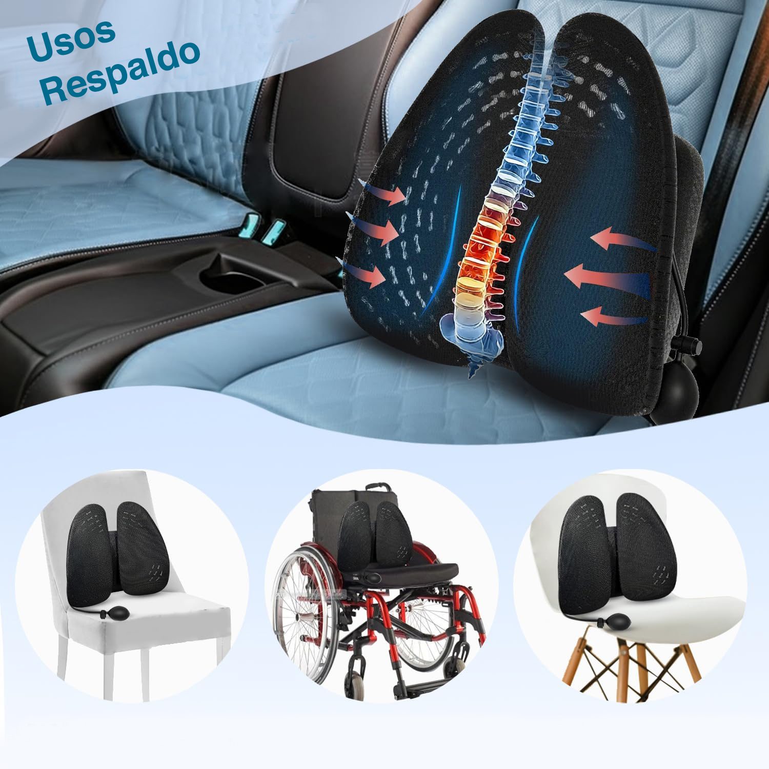 Cojín Respaldo Lumbar silla ajuste presión aire - Imagen 7