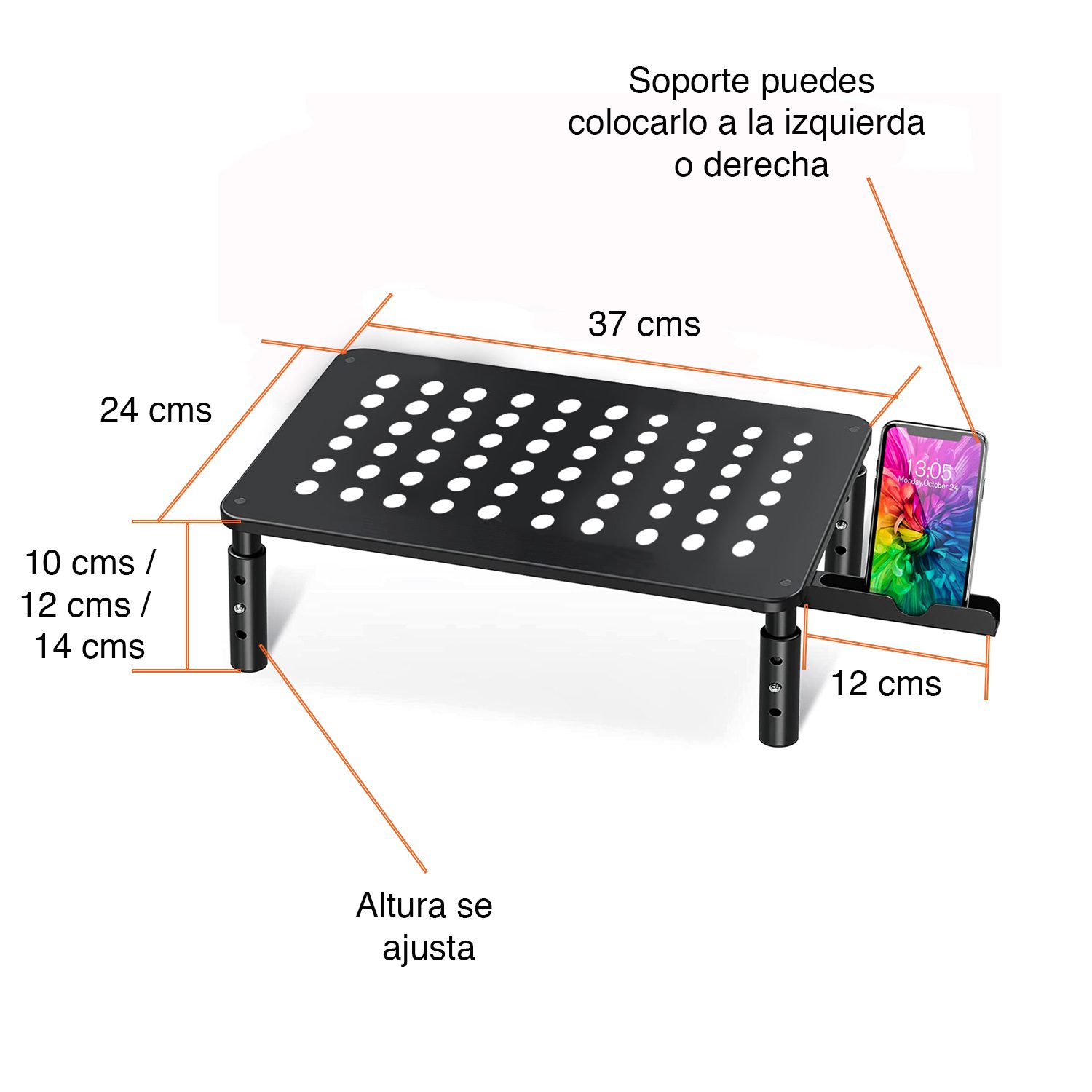 Elevador Base Alzador monitor con soporte celular metal - Imagen 2