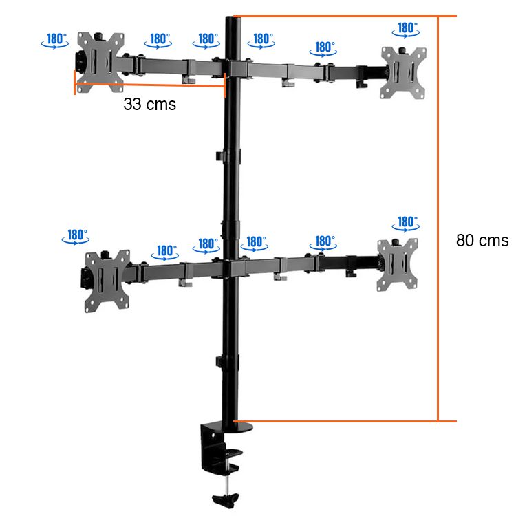 Soporte 4 Monitores pantallas escritorio 13 a 27 pulgadas - Imagen 2